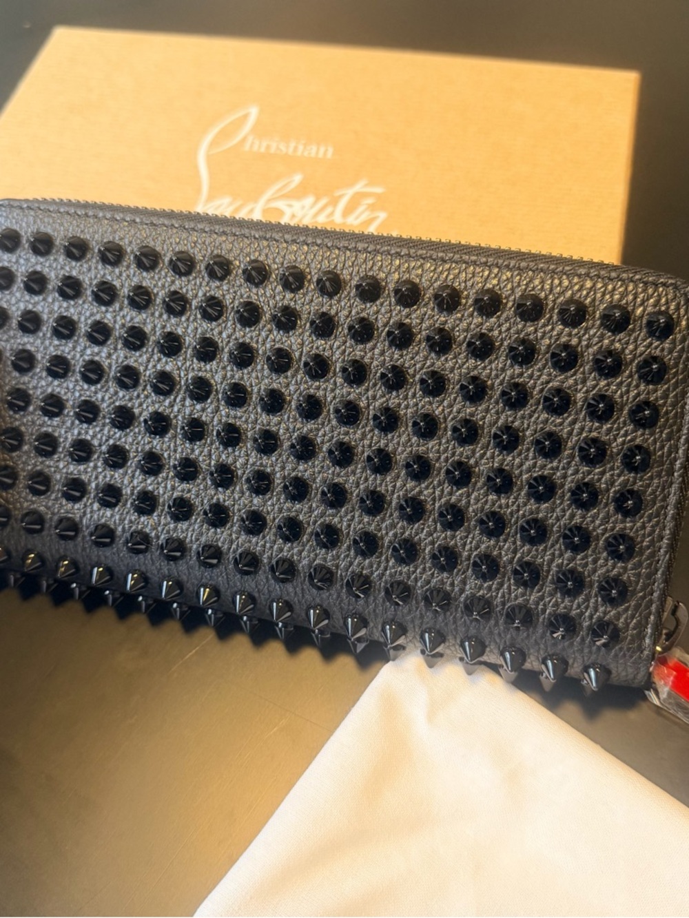 Christian Louboutin Black Exterior with Red Interior Zip Wallet